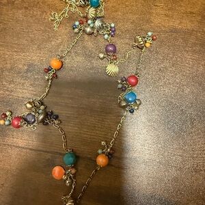 Multicolor Bead and Charm Long Necklace - Gold Chain